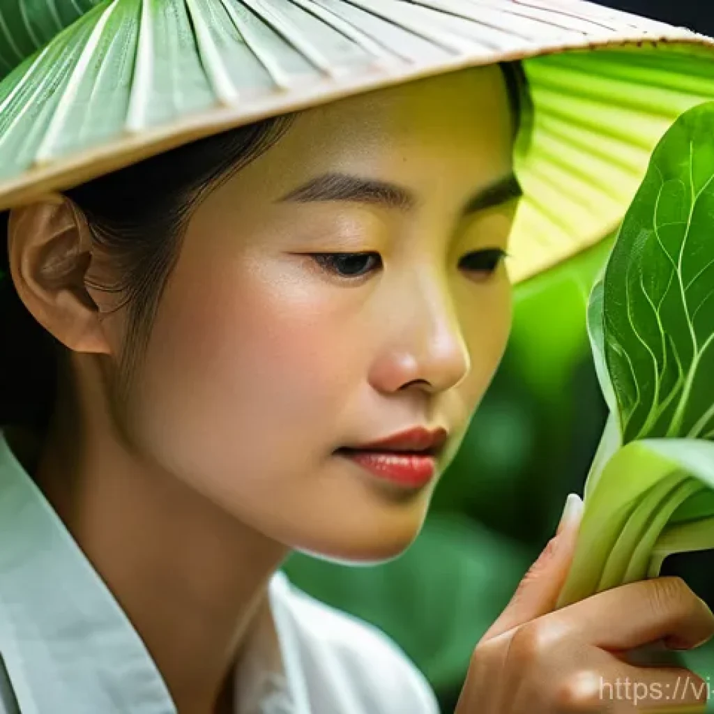 유기농 해충 방제의 기초 원칙 - **Prompt:** A close-up, brightly lit photograph of a Vietnamese woman in her late 30s, wearing a tra...