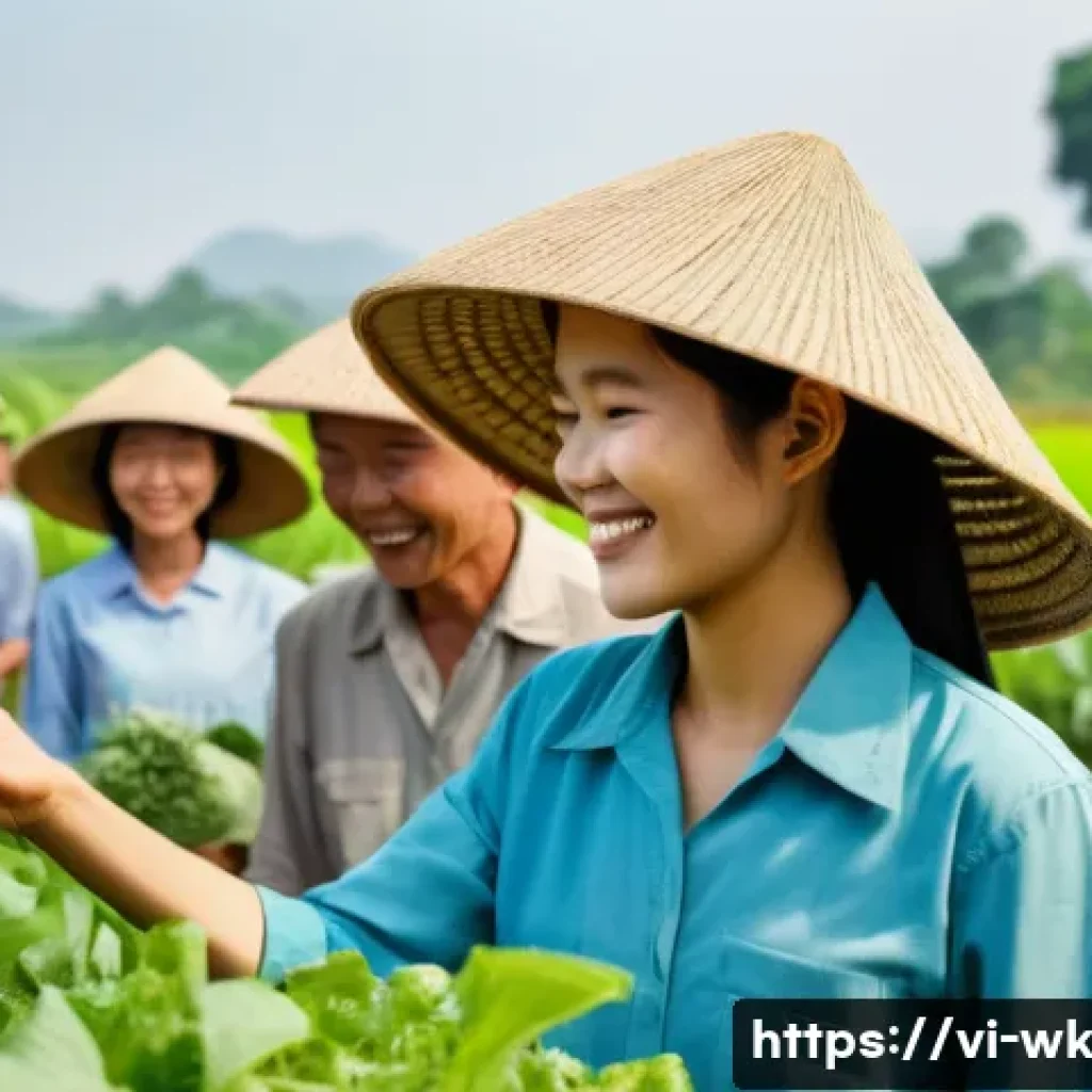 유기농 해충 관리에 대한 정부 지원 정책 - **Prompt**: A vibrant and optimistic scene depicting Vietnamese farmers embracing new government pol...