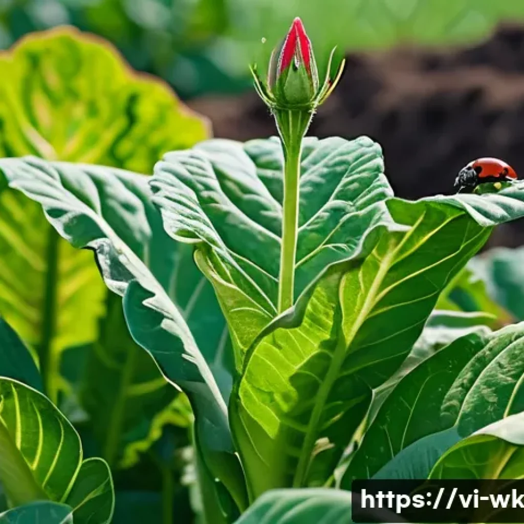유기농 해충 관리의 핵심 성과 지표 - **A Vietnamese Organic Farmer Observing Natural Pest Control in Action.**
A close-up, highly det...
