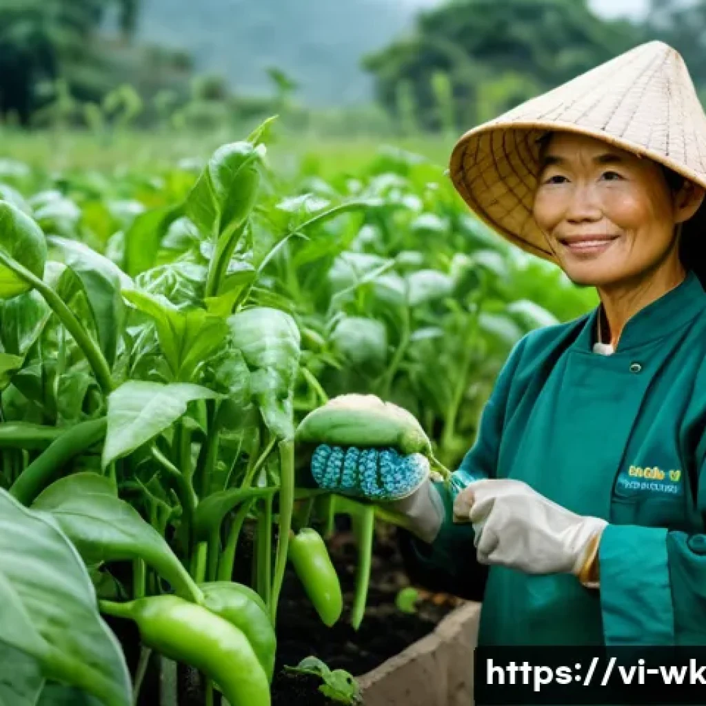 해충 방제를 위한 유기농 농법의 변화 - **Prompt:** A vibrant, sun-drenched organic vegetable garden in rural Vietnam, teeming with life. In...