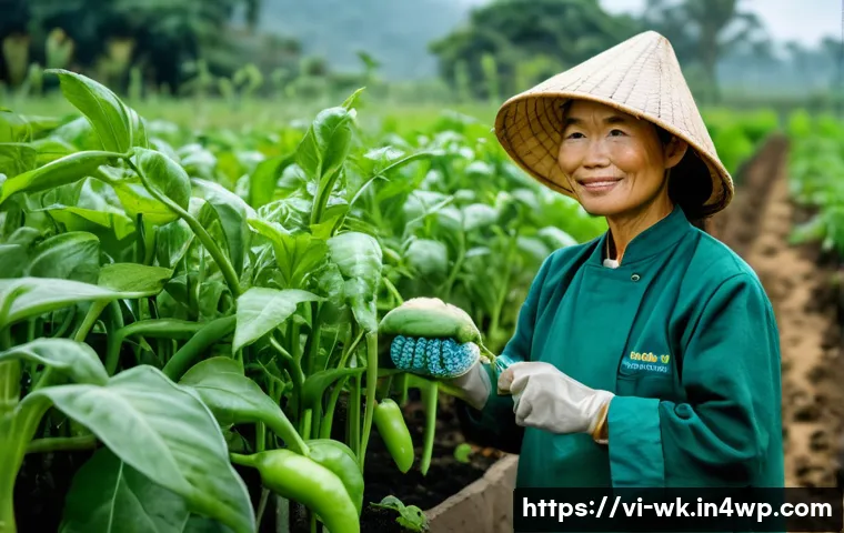 해충 방제를 위한 유기농 농법의 변화 - **Prompt:** A vibrant, sun-drenched organic vegetable garden in rural Vietnam, teeming with life. In...