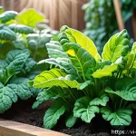 Home 18 유기농 해충 방제에 사용되는 자연 재료 - A vibrant home garden scene featuring lush green vegetable plants like kale and tomatoes sprayed gen...