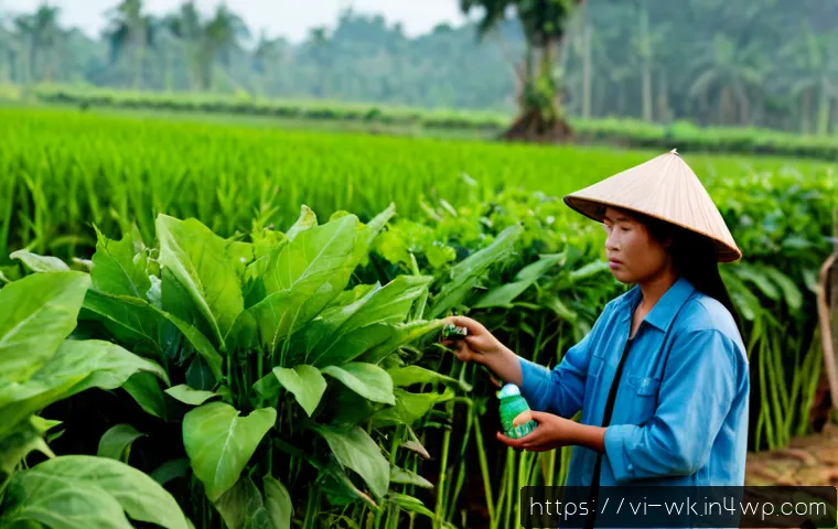 Home 17 유기농 해충 방제에 대한 도전 과제 - Photorealistic organic vegetable farm in rural Vietnam, a worried Vietnamese farmer in a conical hat...